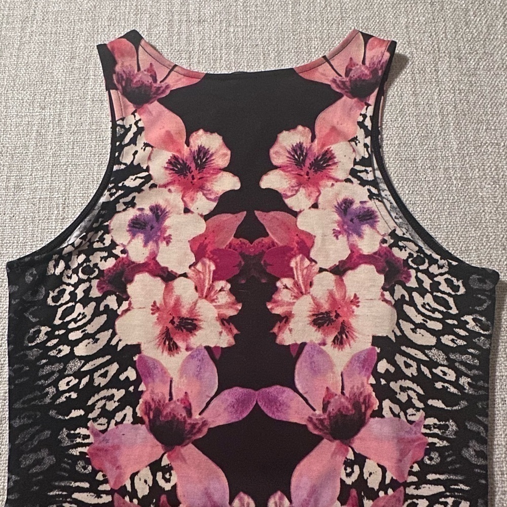 NEW H&M Fit and Flare Sleeveless Dress Pink Black Floral Stretch Women's M NWT - Picture 5 of 12